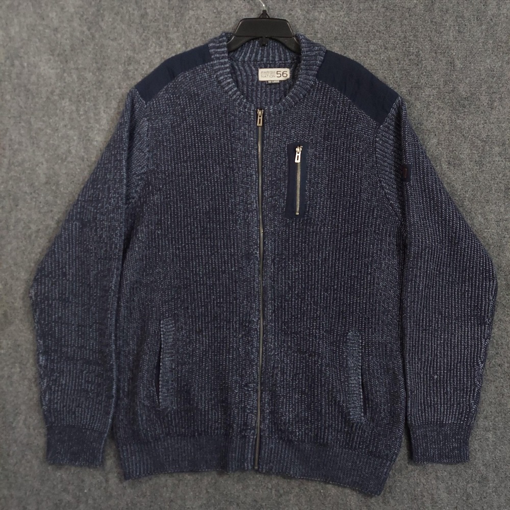 Parish Nation Sweater Mens 4XL Blue Full Zip Chunky Knit Pockets Big Tall Jacket